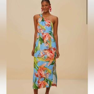 Blue Lily Bloom Euroflax™ Premium Linen Midi Dress in XS